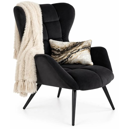 Tapicerowany czarny fotel uszak E9-R28 ze sklepu Edinos.pl w kategorii Fotele - zdjęcie 189035214
