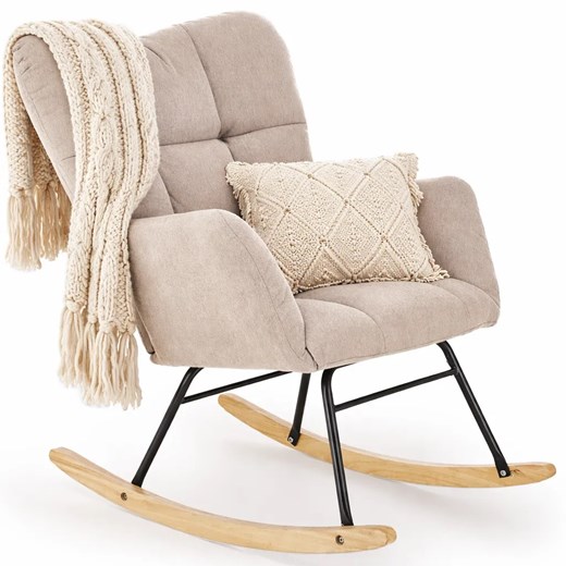 Beżowy pikowany fotel bujany A0-L27 ze sklepu Edinos.pl w kategorii Fotele - zdjęcie 189035220