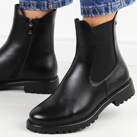 Czarne lico botki damskie Potocki 12418 ze sklepu suzana.pl w kategorii Botki - zdjęcie 189039722