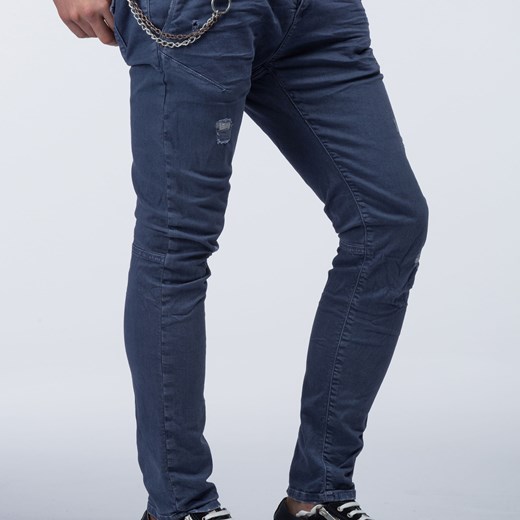 Morato Casual Trousers - 5 pocket carrot fit jeans with rips and a metal chain morato-it niebieski fit