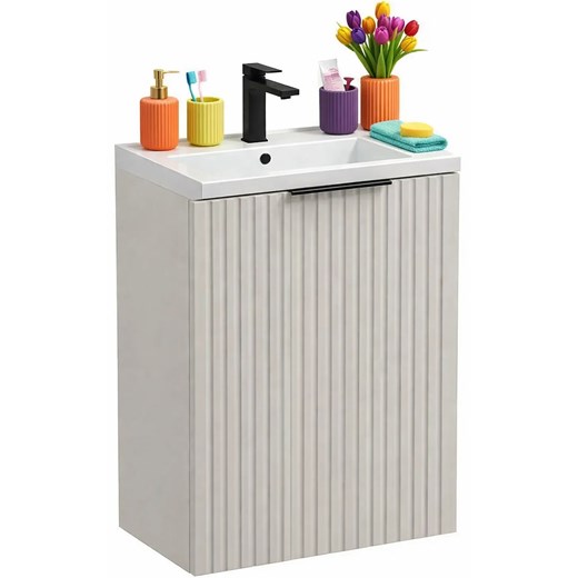 Beżowa ścienna szafka umywalkowa 40 cm M2-N04 ze sklepu Edinos.pl w kategorii Szafki i regały łazienkowe - zdjęcie 189063203