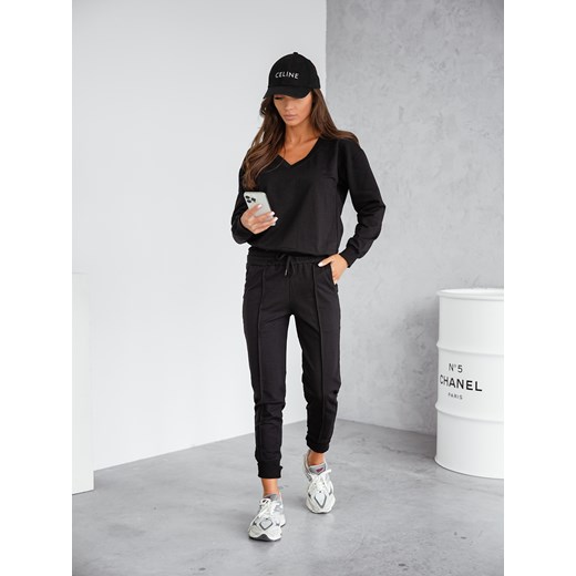 KOMPLET DRESOWY SPODNIE + BLUZA W SZPIC- CZARNY ze sklepu olika.com.pl w kategorii Dresy damskie - zdjęcie 189067102