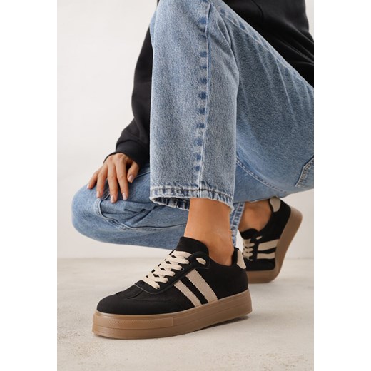 Czarne Sneakersy na Platformie w Stylu Tenisówek Ozdobione Paskami Ladia ze sklepu renee.pl w kategorii Botki - zdjęcie 189080372
