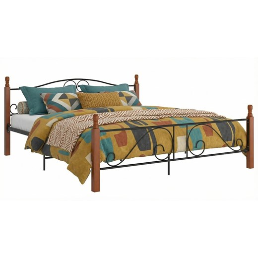 Łóżko małżeńskie vintage czarny + ciemny dąb 200x200 cm E8-T75 ze sklepu Edinos.pl w kategorii Łóżka i materace - zdjęcie 189085890