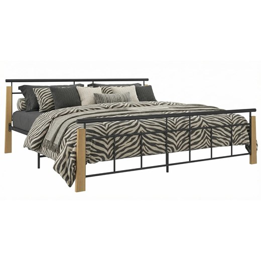 Metalowe łóżko czarny + jasny dąb 200x200 cm P9-D37 ze sklepu Edinos.pl w kategorii Łóżka i materace - zdjęcie 189085904