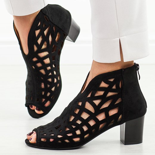 Czarne sandały damskie na obcasie z zakrytą piętą M.Daszyński 1954-15 ze sklepu suzana.pl w kategorii Botki - zdjęcie 189102750