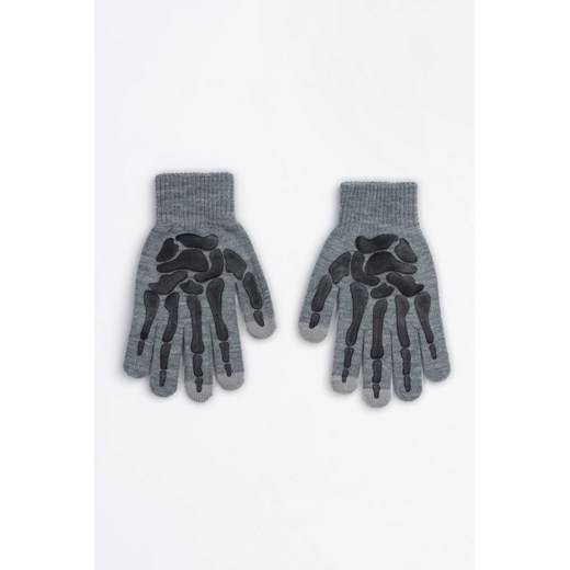 Szare rękawiczki z czarnym nadrukiem z przodu, Rozmiar -  r2, Kolor - Szary ze sklepu REPORTER w kategorii Rękawiczki dziecięce - zdjęcie 189107281