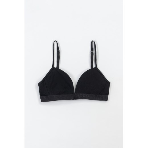 Czarny bawełniany stanik na ramiączkach z ozdobną gumą, Rozmiar - 140, Kolor - Czarny ze sklepu REPORTER w kategorii Staniki dla dziewczynki - zdjęcie 189107401