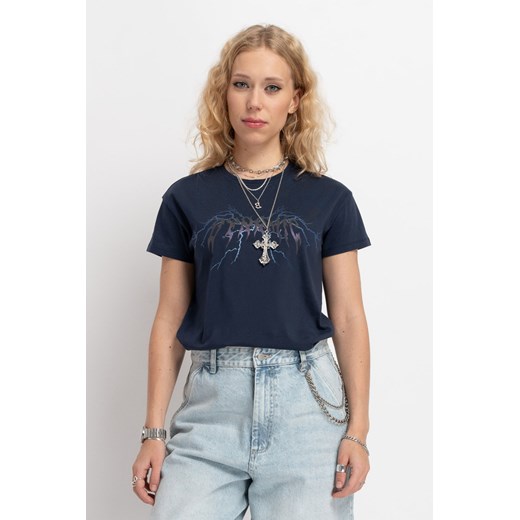 Granatowy t-shirt RELAXED z autorską grafiką z przodu, Rozmiar - 140, Kolor - Granatowy ze sklepu REPORTER w kategorii Bluzki dziewczęce - zdjęcie 189107620