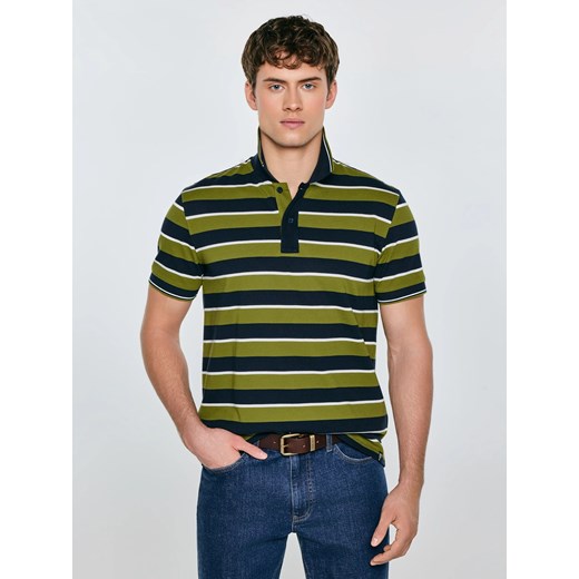 Koszulka męska polo w paski granatowo-zielona Seulis 301 ze sklepu Big Star w kategorii T-shirty męskie - zdjęcie 189128023