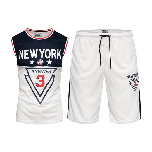 Komplet sportowy granatowo-biały męski na lato Recea ze sklepu Recea.pl w kategorii Odzież męska - zdjęcie 189159743