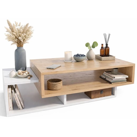 Nowoczesna Ława Do Salonu Dąb Artisan + Biały A1-W58 ze sklepu Edinos.pl w kategorii Stoliki kawowe - zdjęcie 189172594