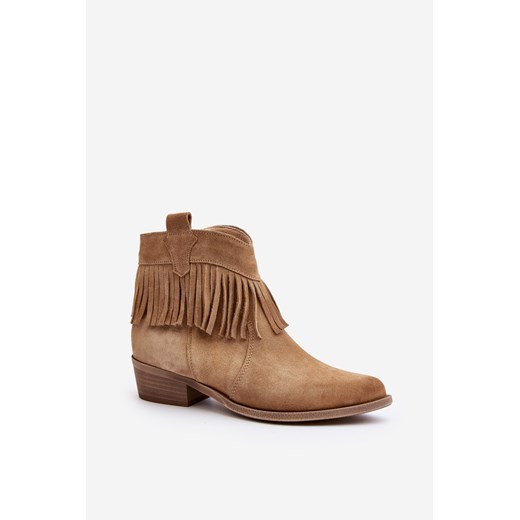 Damskie Botki Zamsz Beżowe Lewski Shoes 2808/L ze sklepu ZAZOO w kategorii Botki - zdjęcie 189187030