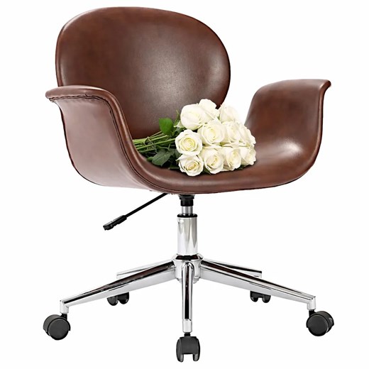 Brązowe obrotowe krzesło biurowe z ekoskóry N3-M57 ze sklepu Edinos.pl w kategorii Fotele - zdjęcie 189187060