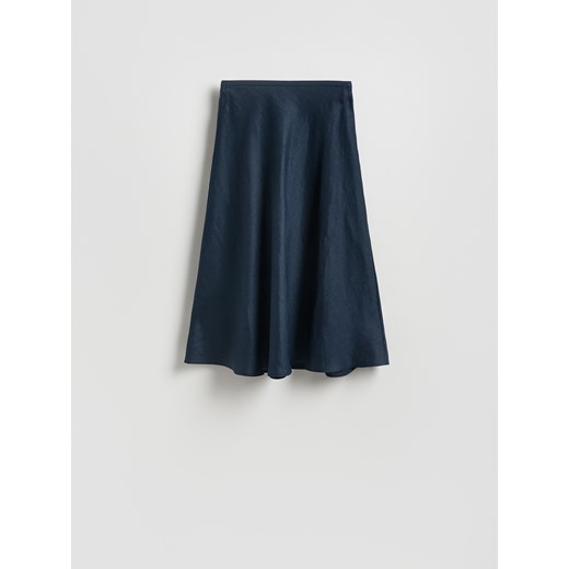 Reserved - Lniana spódnica - granatowy ze sklepu Reserved w kategorii Spódnice - zdjęcie 189192484