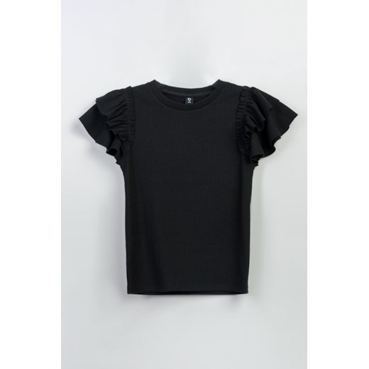Czarna bluzka z dzianiny prążkowanej z ozdobnymi rękawami, Rozmiar - 152, Kolor - Czarny ze sklepu REPORTER w kategorii Bluzki dziewczęce - zdjęcie 189208562