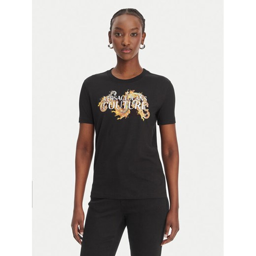 Versace Jeans Couture T-Shirt 80HAHE02 CJ00E Czarny Regular Fit ze sklepu MODIVO w kategorii Bluzki damskie - zdjęcie 189216894