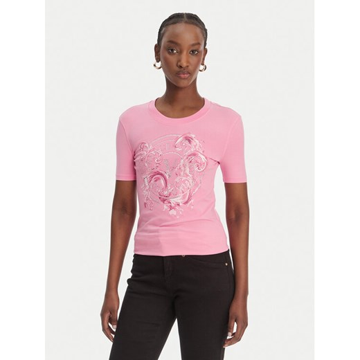 Versace Jeans Couture T-Shirt 80HAHE01 CJ02E Różowy Slim Fit ze sklepu MODIVO w kategorii Bluzki damskie - zdjęcie 189218644