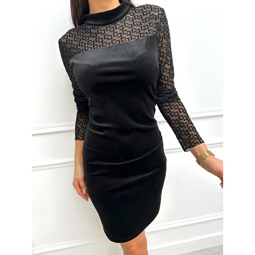 Czarna Sukienka z Siateczką i Wzorem ze sklepu ModnaKiecka.pl w kategorii Sukienki - zdjęcie 189223343