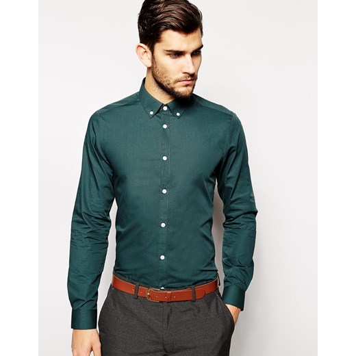 ASOS Smart Shirt In Long Sleeve With Button Down Collar - Green
