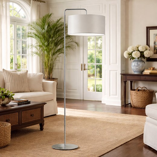 Prosta lampa stojąca z szarym kloszem BOLIVIA na chromowanym stelażu ze sklepu Lysne w kategorii Lampy podłogowe - zdjęcie 189238482