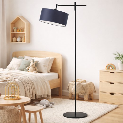 Metalowa lampa stojąca z materiałowym abażurem MELTON lampa stojąca regulowana czarna do sypialni ze sklepu Lysne w kategorii Lampy podłogowe - zdjęcie 189238533