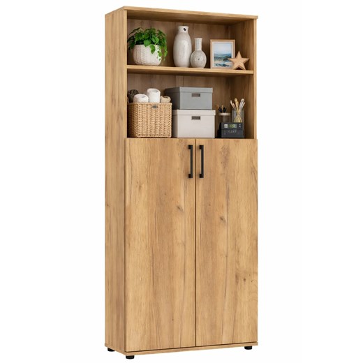 Wysoki regał biurowy z drzwiczkami dąb craft M3-A84 ze sklepu Edinos.pl w kategorii Regały i witryny - zdjęcie 189241823