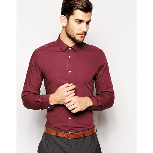 ASOS Smart Shirt In Long Sleeve - Burgundy