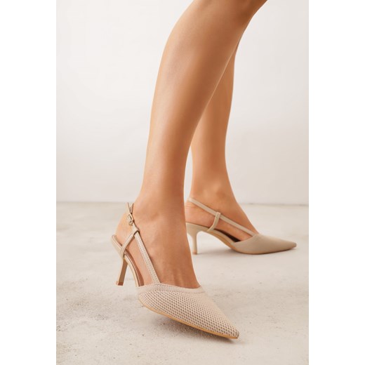 Beżowe Sandały na Szpilce z Odkrytą Piętą i Ażurowym Wzorem Kervidia ze sklepu born2be.pl w kategorii Czółenka - zdjęcie 189258680