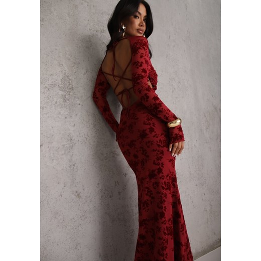 Czerwona Sukienka VICES Bodycon z Siateczki Ozdobionej Wzorem w Kwiaty Rivita ze sklepu renee.pl w kategorii Sukienki - zdjęcie 189270081