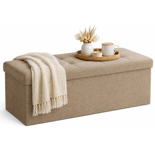 Duża prostokątna pufa tapicerowana jasny taupe N8-P26 ze sklepu Edinos.pl w kategorii Pufy i siedziska - zdjęcie 189310282