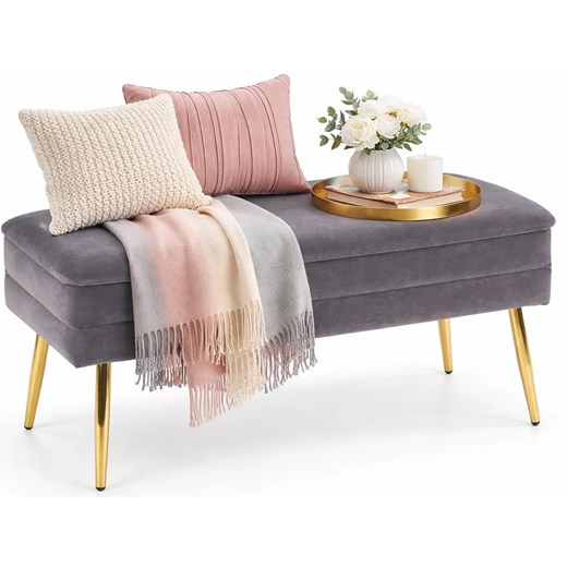 Szare nowoczesne siedzisko ze schowkiem K0-C46 ze sklepu Edinos.pl w kategorii Zestawy mebli do przedpokoju - zdjęcie 189310291