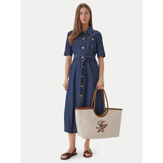 Torebka Tommy Hilfiger Th Elev Summ Maxi Tote Canvas AW0AW18629 Beżowy ze sklepu eobuwie.pl w kategorii Torby Shopper bag - zdjęcie 189320861