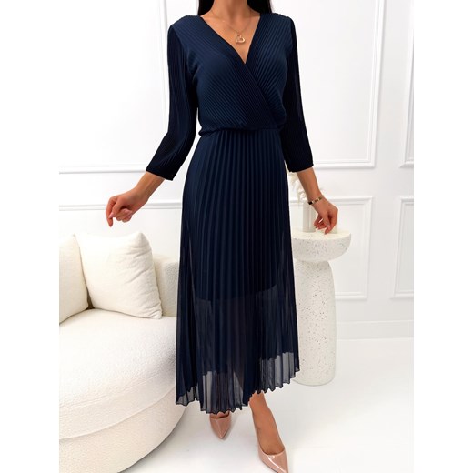 Granatowa Plisowana Sukienka ze sklepu ModnaKiecka.pl w kategorii Sukienki - zdjęcie 189340192