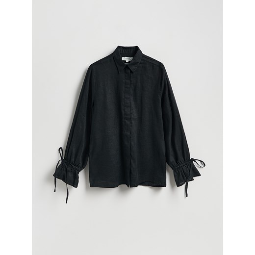 Reserved - Lniana koszula z wiązaniami - czarny ze sklepu Reserved w kategorii Bluzki damskie - zdjęcie 189368601