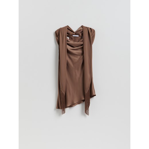 Reserved - Asymetryczna bluzka z szalem - brązowy ze sklepu Reserved w kategorii Bluzki damskie - zdjęcie 189374100