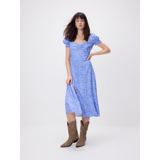 Reserved - Sukienka midi w kwiaty - jasnoniebieski ze sklepu Reserved w kategorii Sukienki - zdjęcie 189391892