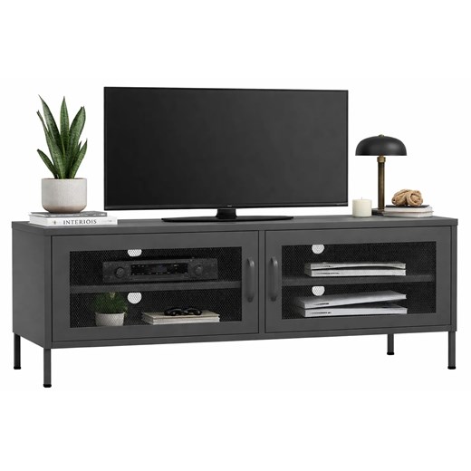 Stalowa szafka RTV w stylu loft antracyt Biały połysk D7-H28 ze sklepu Edinos.pl w kategorii Szafki RTV - zdjęcie 189392560