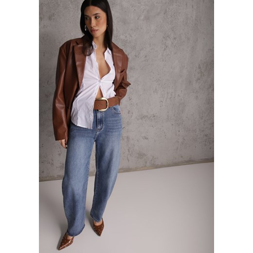 Granatowe Jeansy Barrel Leg High Waist z Bawełny Tinamist ze sklepu renee.pl w kategorii Jeansy damskie - zdjęcie 189397833