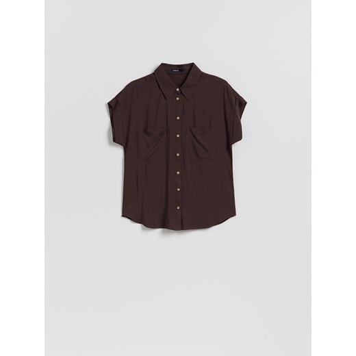 Reserved - Koszula z krótkim rękawem - ciemnobrązowy ze sklepu Reserved w kategorii Bluzki damskie - zdjęcie 189398293