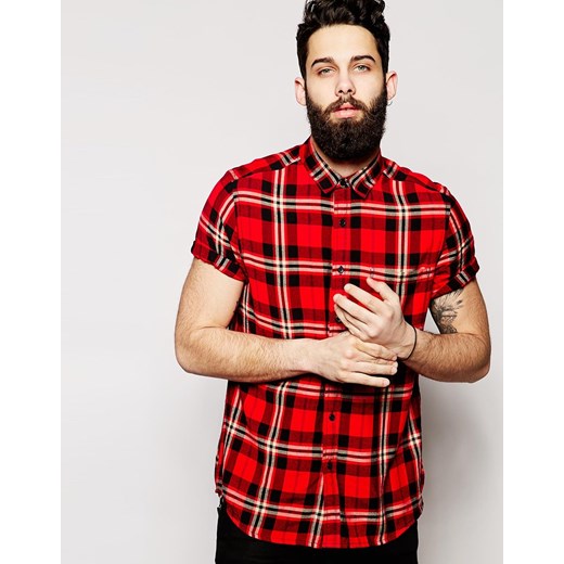 ASOS Shirt In Short Sleeve With Red Tartan Check - Red