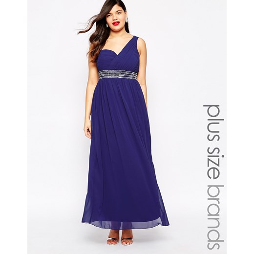 Little Mistress Plus One Shoulder Maxi Dress With Embellished Waist - Blue asos granatowy 