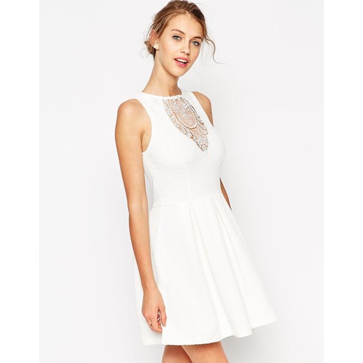 ASOS Textured Skater Dress with Bib Lace Detail - Ivory