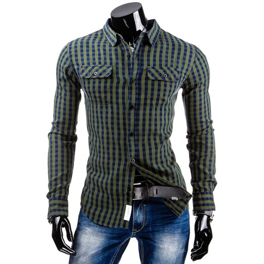 Koszula z długim rękawem (dx0811) - Zielony dstreet szary bawełna