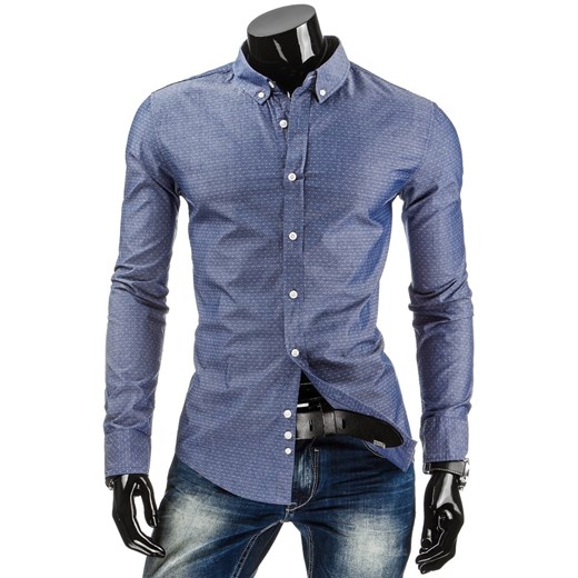 Koszula z długim rękawem (dx0747) - Granatowy dstreet niebieski bawełna