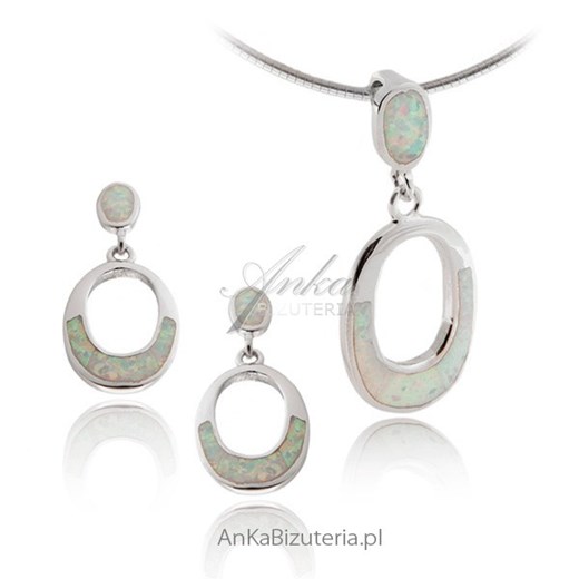Komplet biżuterii srebrnej  z białym opalem ankabizuteria-pl bialy elegancki