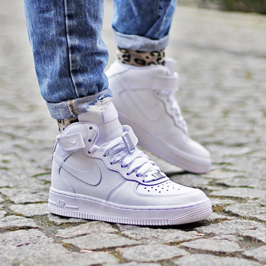 Nike Air Force 1 Mid (GS) "All White" (314195-113) thebestsneakers-pl niebieski 