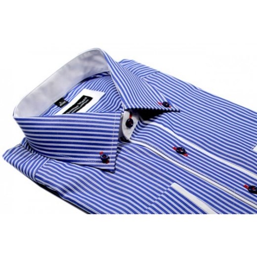 Koszula męska w kolorze niebieskim w biały prążek thomas-waxx fioletowy bawełna