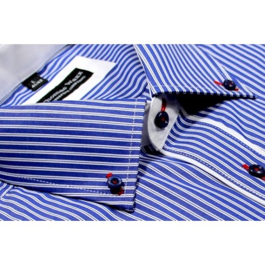 Koszula męska w kolorze niebieskim w biały prążek thomas-waxx fioletowy koszule