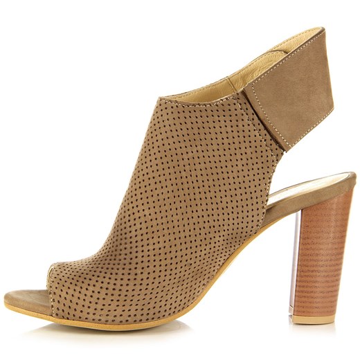 JUMA 2309 skórzane cappucino sandały damskie peep toe sandały ażurowe butyraj-pl brazowy Sandały skórzane